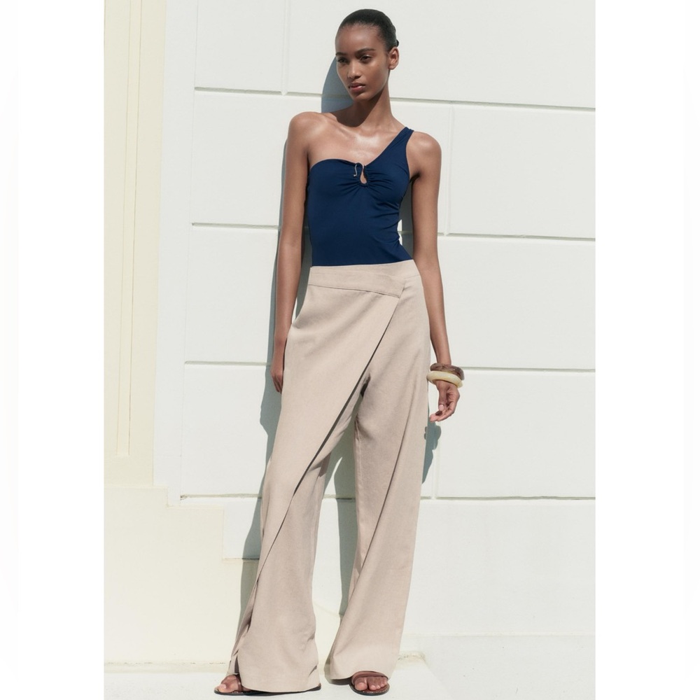 Zara LINEN BLEND PAREO PANTS - Picture 9 of 12